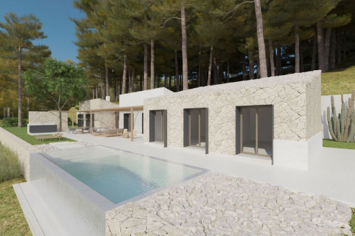 Finca de nueva construcción con piscina en el corazón de la isla en Sineu