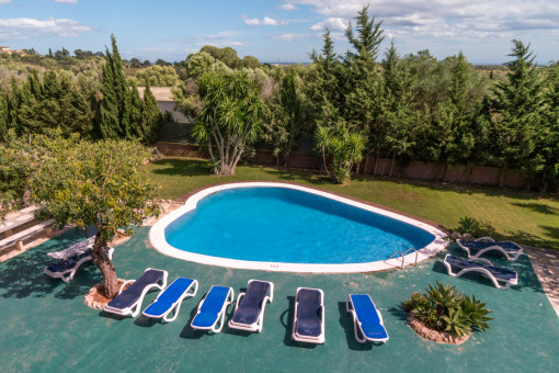 Vistas al jardín con piscina