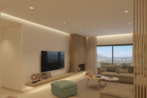Salón con ventanas grandes
