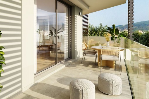 Elegante piso de nueva construcción con 3 dormitorios y amplio y soleado balcón de esquina y piscina en la azotea en Palma