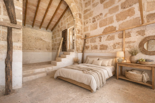 Render: Suite con zona de estar, despacho y baño