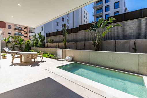 Gran terraza solárium con piscina privada.