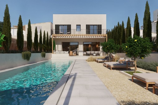 Casa de pueblo, de calidad superior, con jardín mediterráneo y piscina en Ses Salines