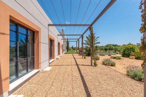 Fachada orientada al sur con pérgola: perfecta para sombra y vegetación trepadora