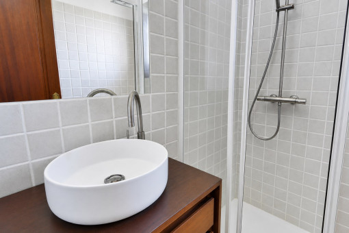 Bano moderno con ducha y lavabo