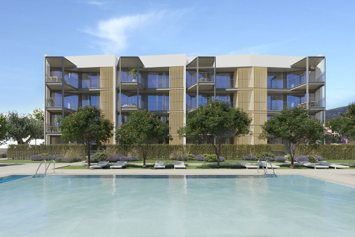 Planta baja de nueva construcción con terraza cubierta y jardín en zona de playa de Palmanova