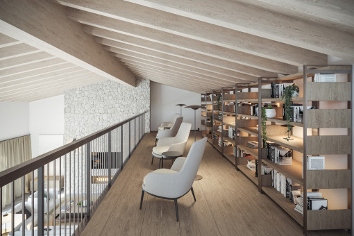 Galería con biblioteca