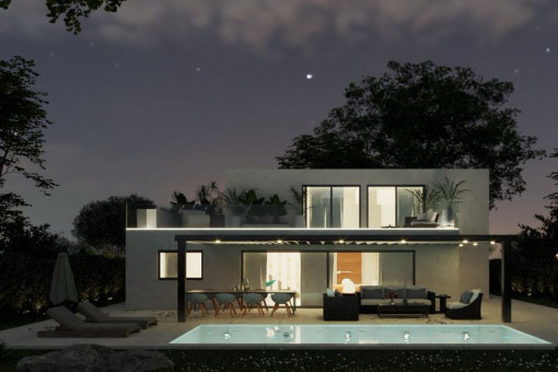 Chalet durante la noche