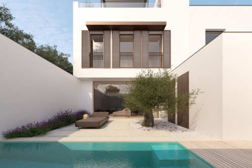 Terreno edificable con proyecto para construir una casa de pueblo con piscina en la mejor zona de El Molinar