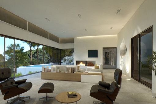 Área de estar con gran ventana frontal
