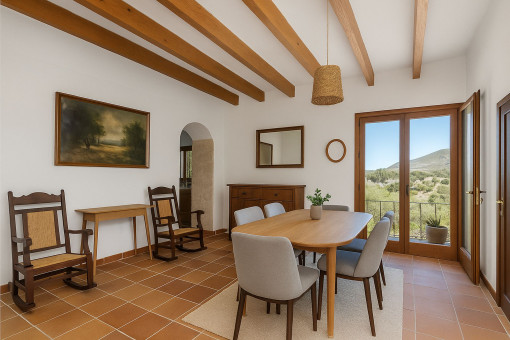 Visualización – Comedor luminoso con detalles mallorquines, como inspiración para una renovación contemporánea