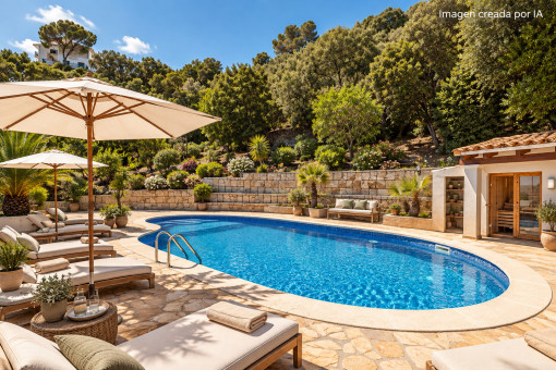 Imagen creada por IA · Estilismo virtual de la zona piscina