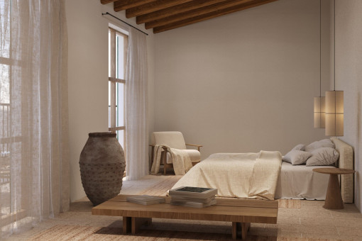  Dormitorio principal con ambiente sereno – líneas limpias, textiles suaves y calidez natural