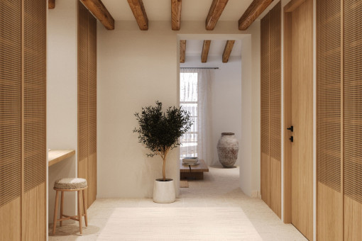 Vestidor con madera natural y líneas arquitectónicas – diseño interior pensado al detalle