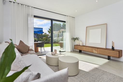 Salon abierto con acceso directo al jardin privado