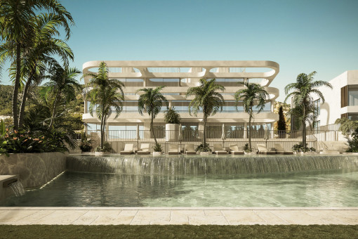 Zona de piscina y fachada