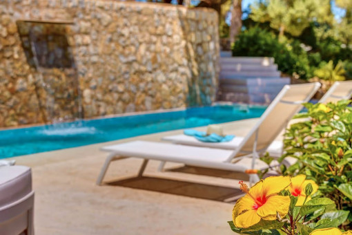 Zona exterior con piscina y cómodas tumbonas