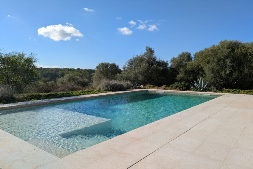 Piscina con zona playa, ideal para relajarse junto al agua