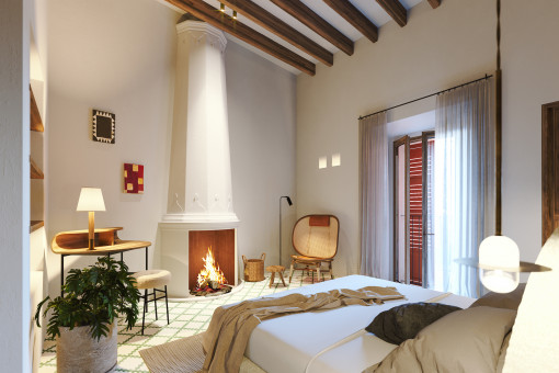 Habitación principal con chimenea