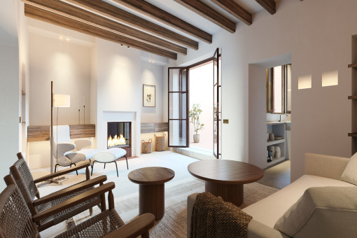 Sala de estar con chimenea