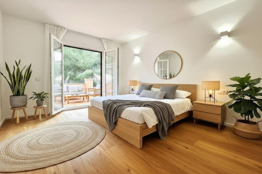 Render del dormitorio con terraza