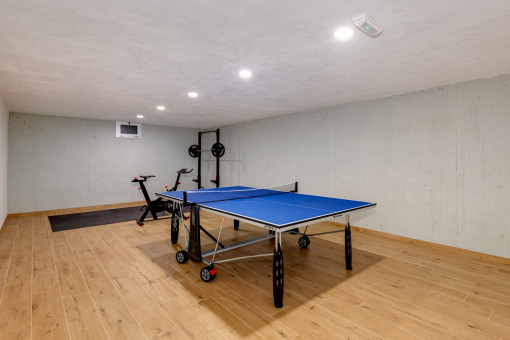 Sala de fitness y mesa de ping pong