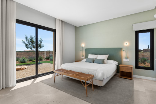 Acogedor dormitorio de invitados conectado con la terraza