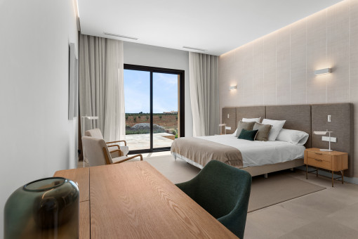 Elegante suite principal con una atmósfera tranquila y sofisticada