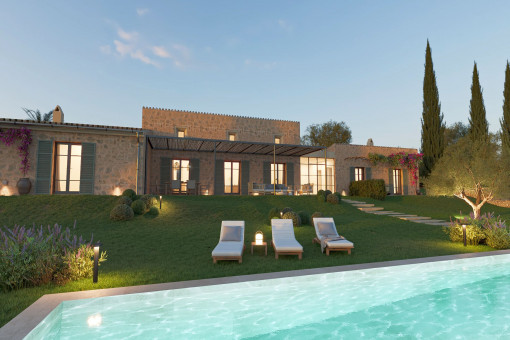 Proyecto de finca con piscina y jardín mediterráneo