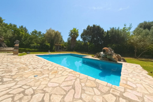 Piscina privada con patio de piedra