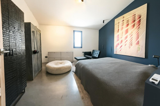 Modern bedroom with artistic wall decor