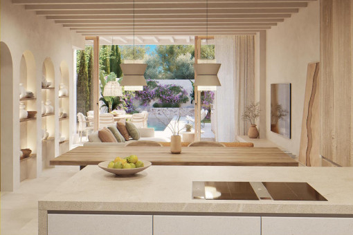 Moderna cocina con abundante luz natural