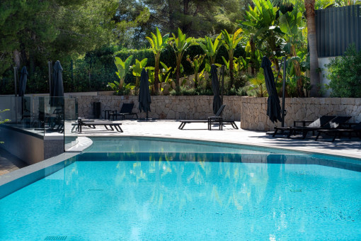 Pool surrounded by Mediterranean gardens