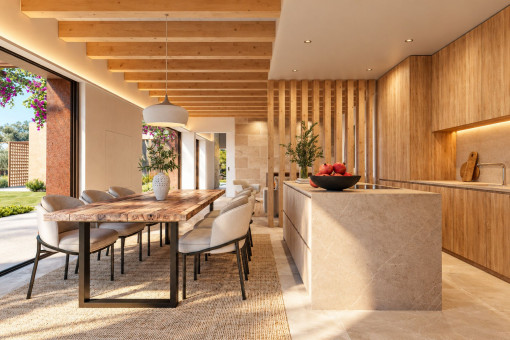 Espectacular Cocina con grandes ventanales de suelo a techo